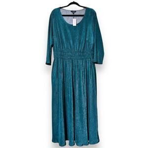 LANE BRYANT plus size 14/16 3/4 sleeve midi dress with elastic waist scoop neck